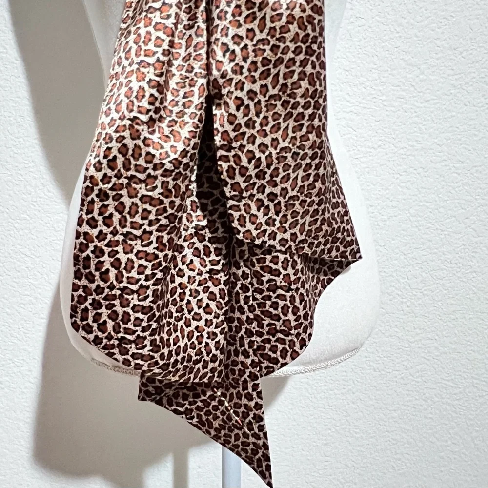 Dennis by Dennis Basso Brown Black Cream Satin Animal Print Scarf Large Unisex